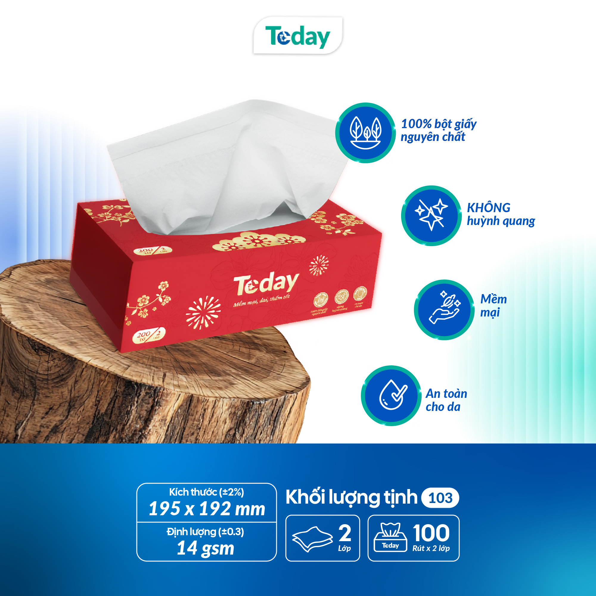 [Hộp 100 Tờ] Khăn Giấy Lụa TODAY Sang Trọng 2 Lớp