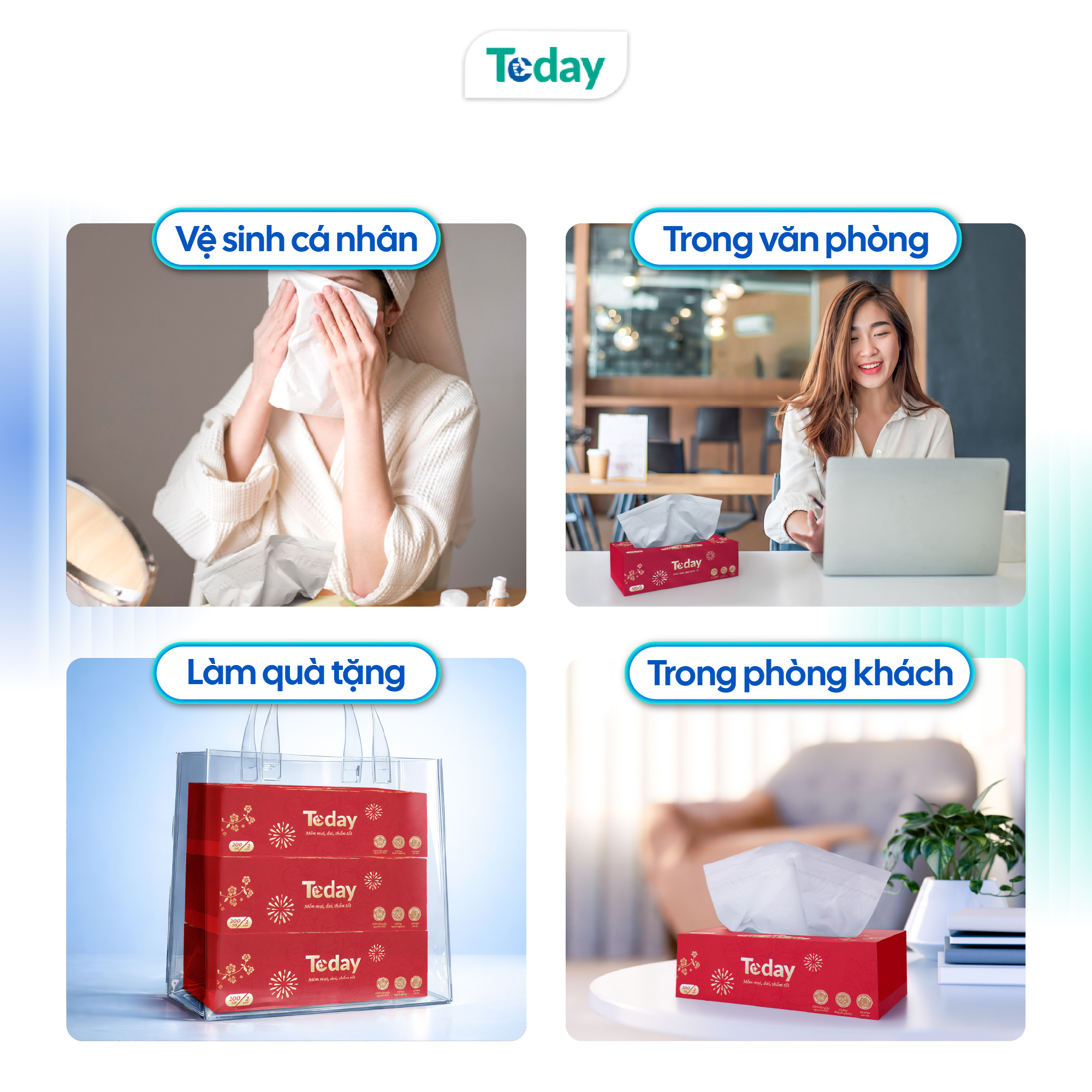 [Hộp 100 Tờ] Khăn Giấy Lụa TODAY Sang Trọng 2 Lớp