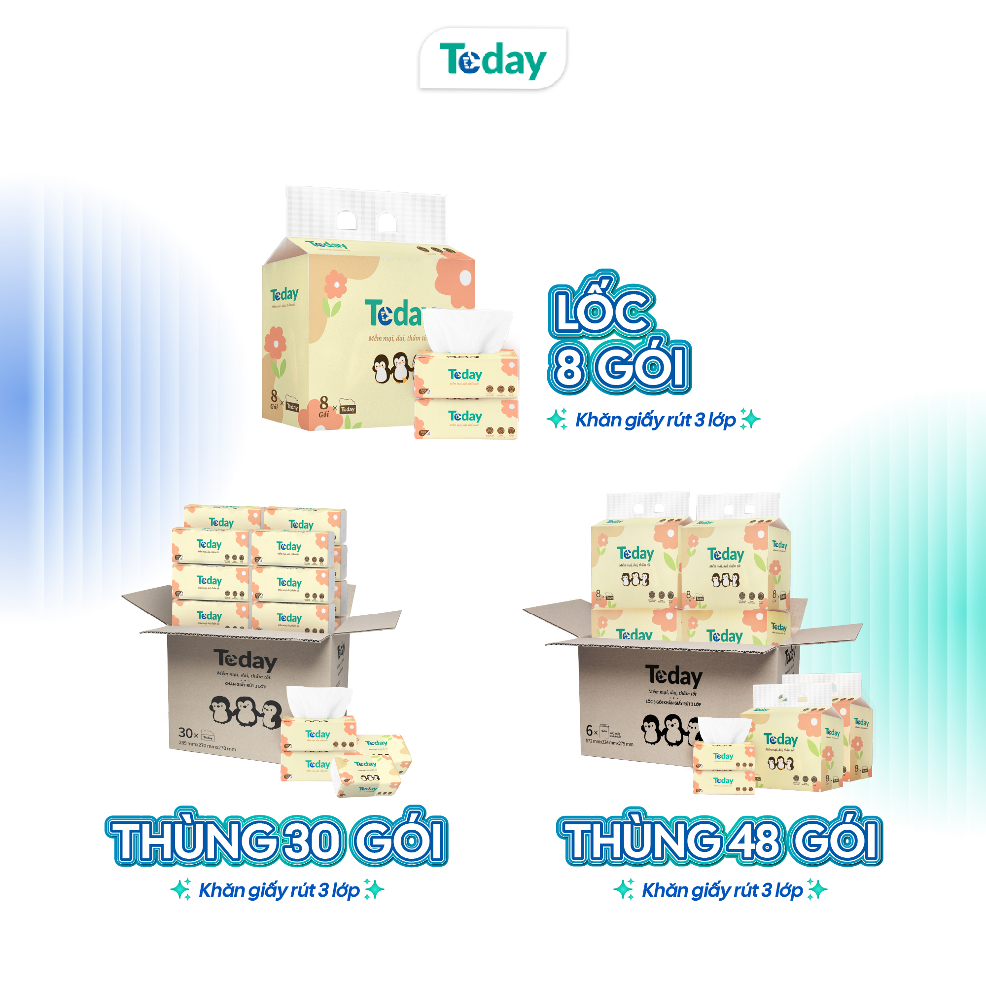 [Gói 100 Tờ] Khăn Giấy Ăn Lụa Rút TODAY 3 Lớp