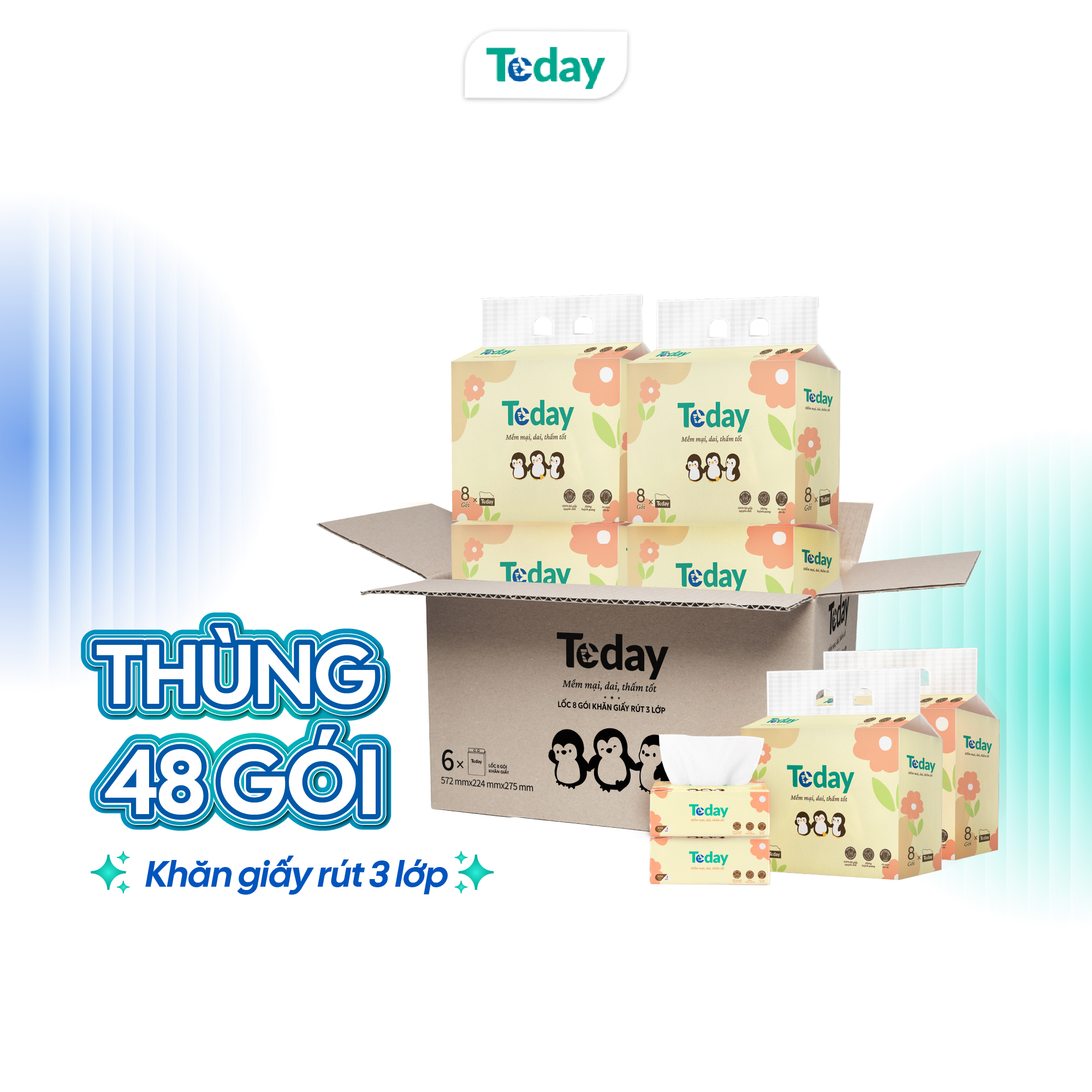 [Gói 100 Tờ] Khăn Giấy Ăn Lụa Rút TODAY 3 Lớp