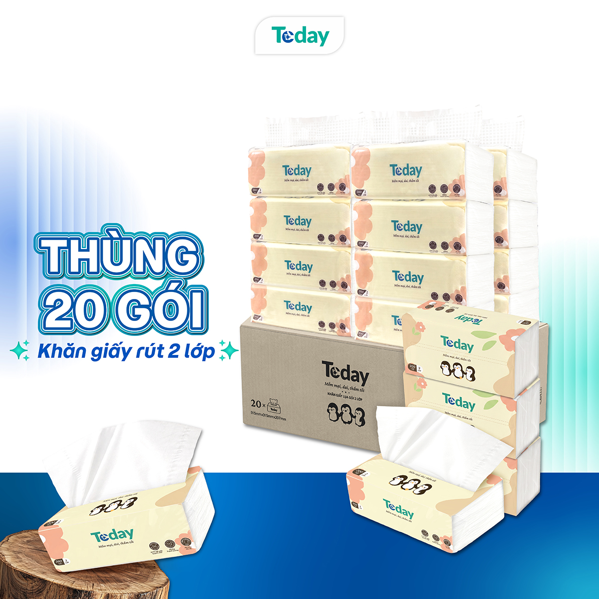 [Gói 200 Tờ] Khăn Giấy Lụa Đa Năng TODAY 2 Lớp