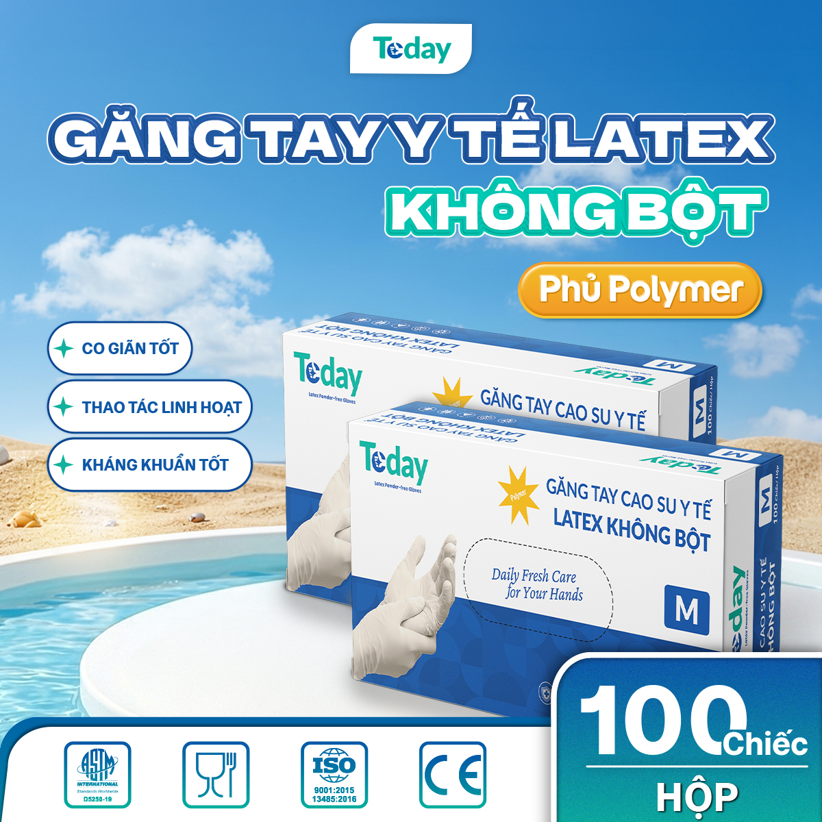 Găng Tay Cao Su Y Tế TODAY Latex Không Bột 5.0G - PHỦ POLYMER