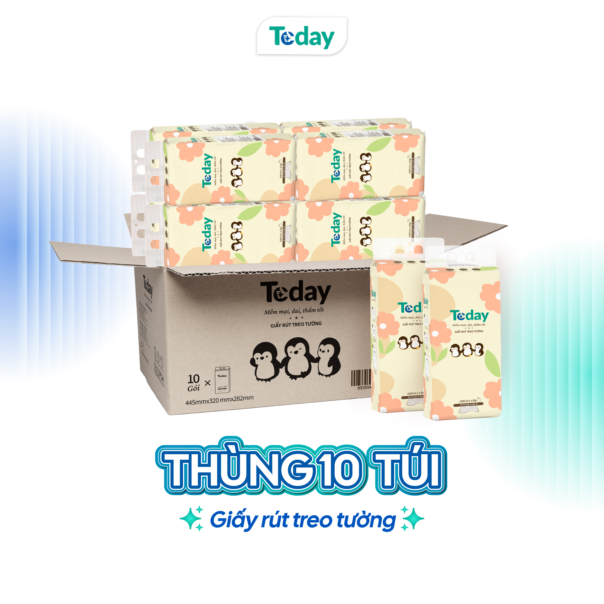 [Túi 1280 Tờ] Khăn Giấy Rút Treo Tường TODAY 4 Lớp - Size Lớn
