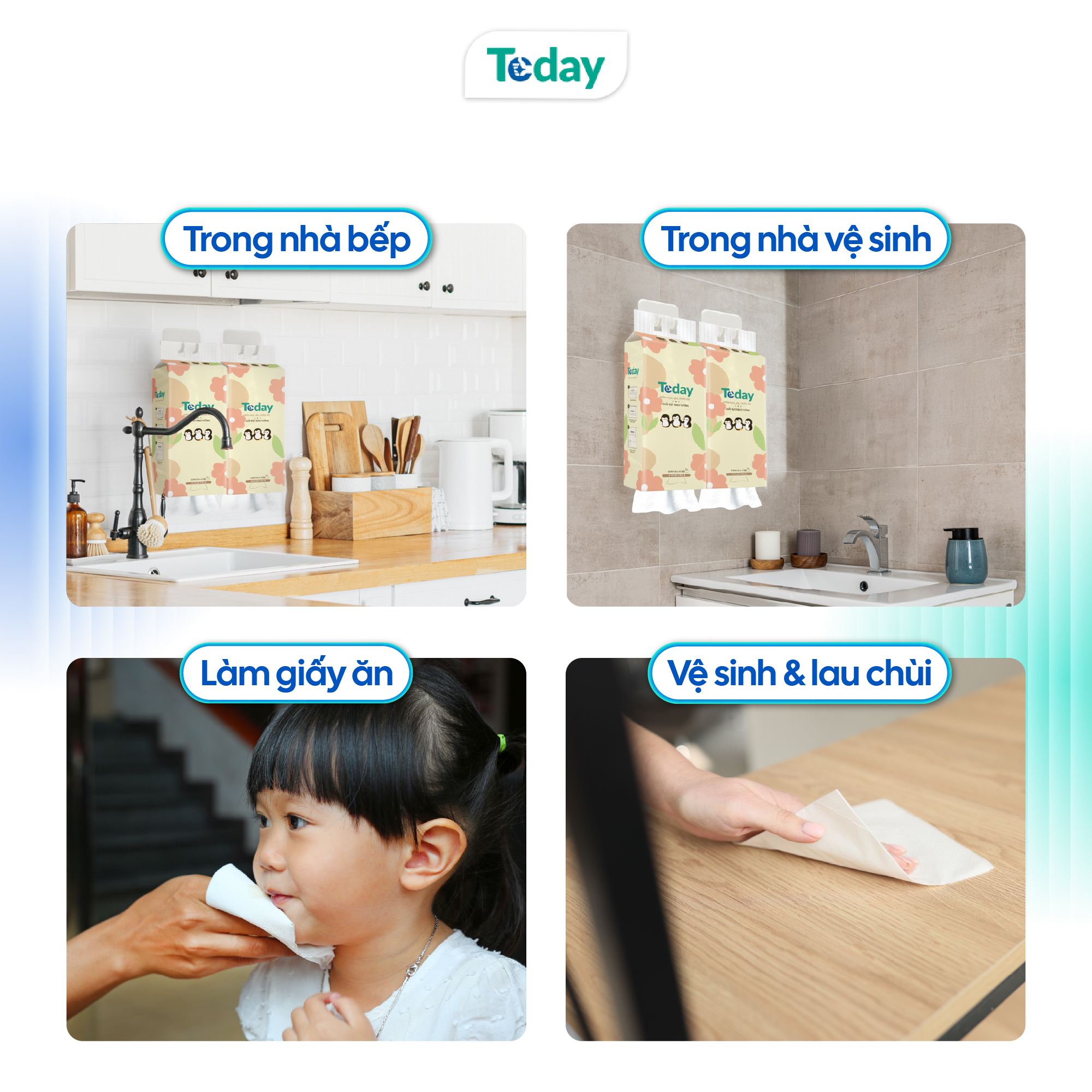 [Túi 1280 Tờ] Khăn Giấy Rút Treo Tường TODAY 4 Lớp - Size Lớn