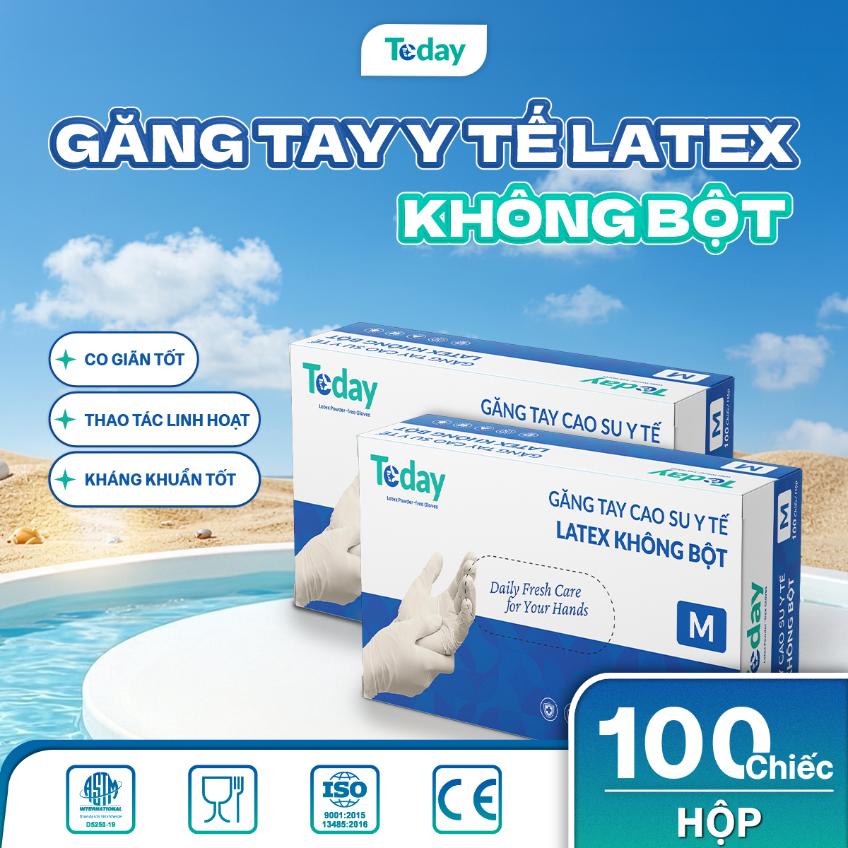 Găng Tay Cao Su Y Tế TODAY Latex Không Bột 5.0G - PHỦ CLORIN
