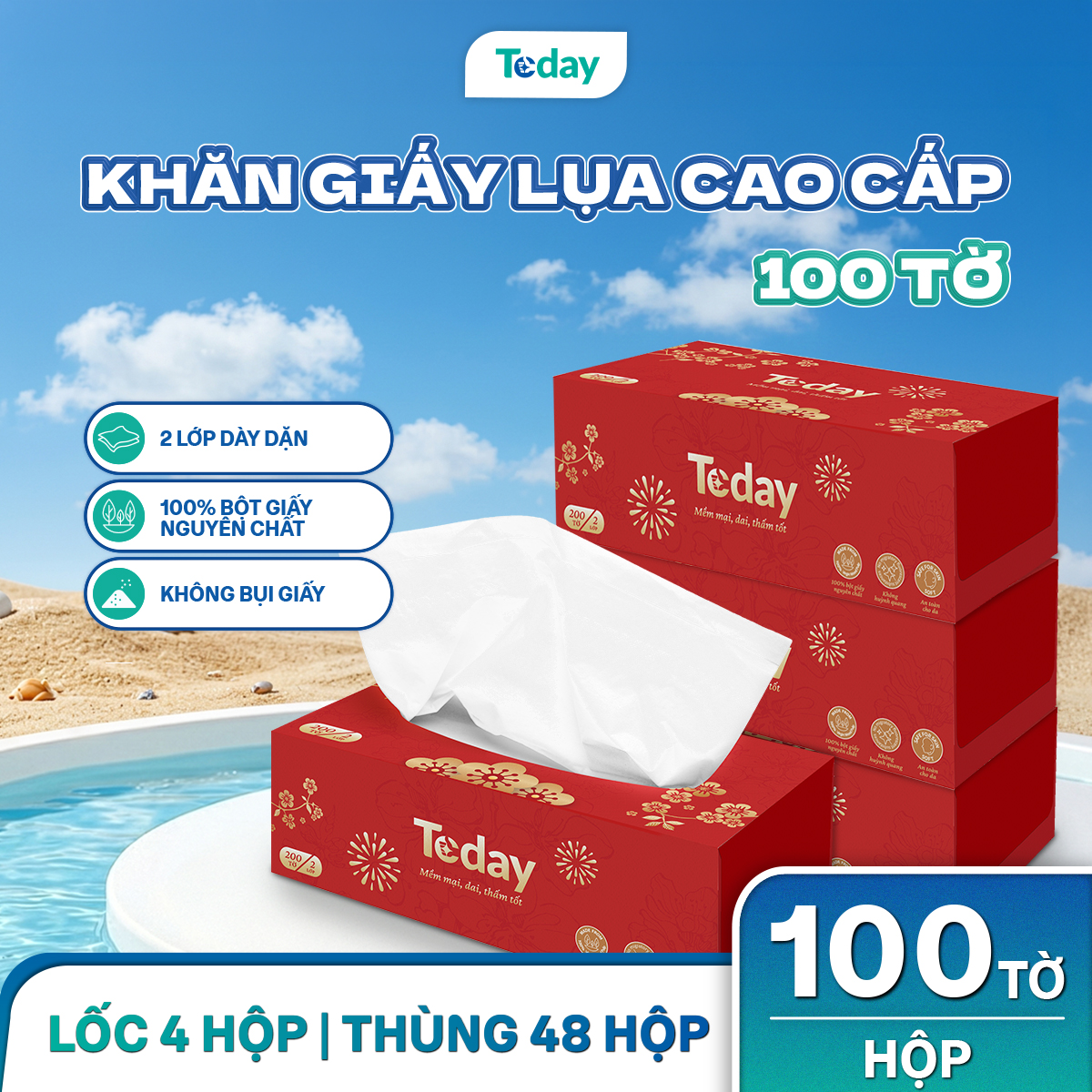 [Hộp 100 Tờ] Khăn Giấy Lụa TODAY Sang Trọng 2 Lớp