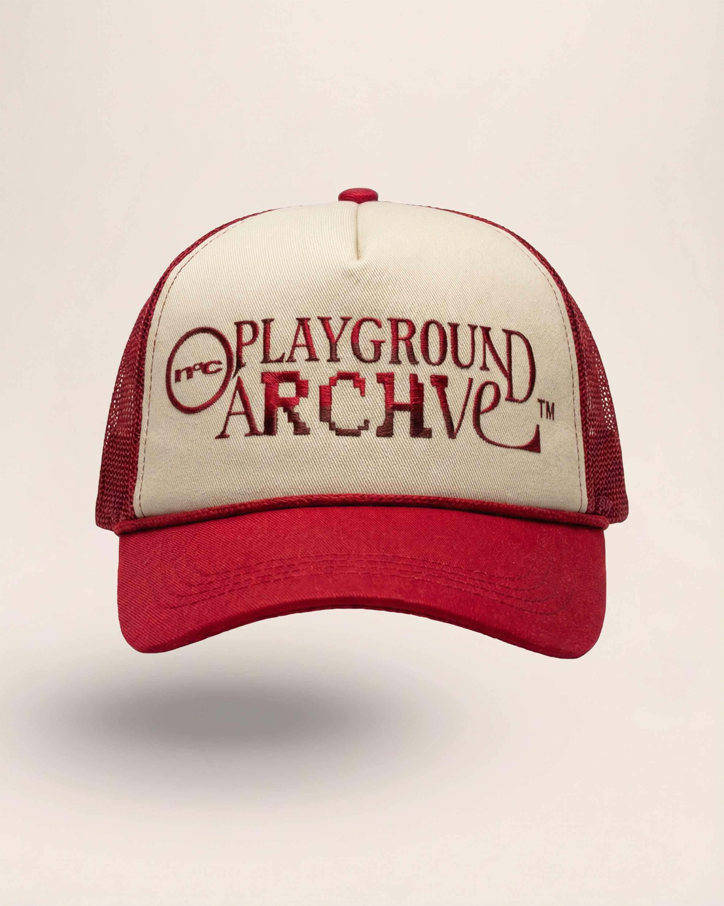 RED MESH KHAKI TRUCKER CAP