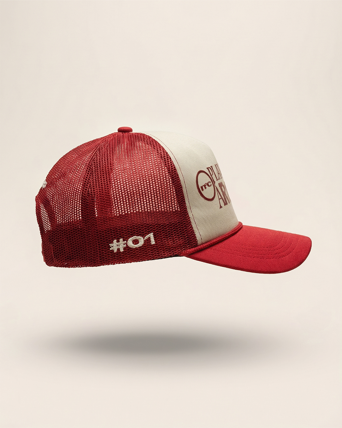 RED MESH KHAKI TRUCKER CAP