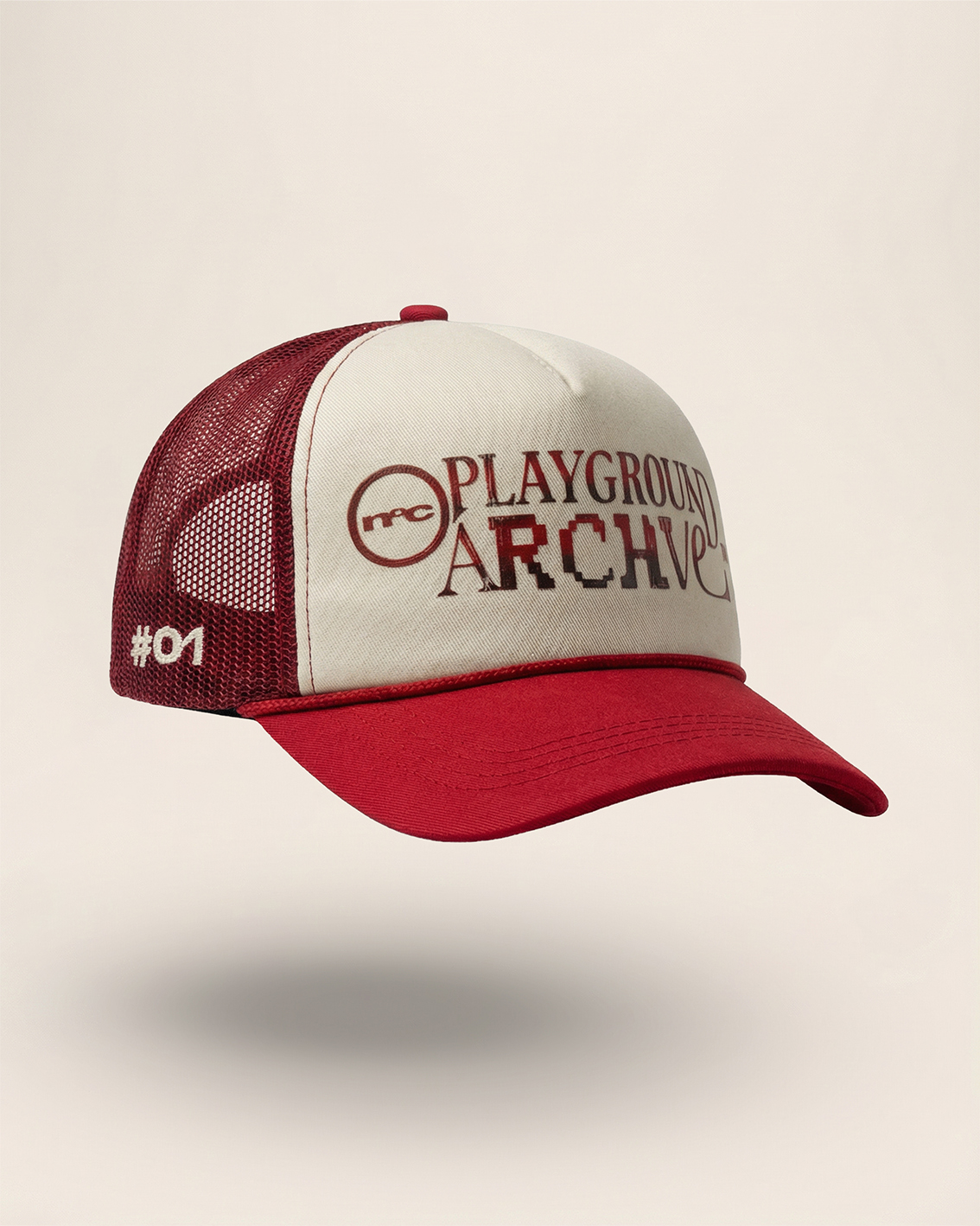 RED MESH KHAKI TRUCKER CAP