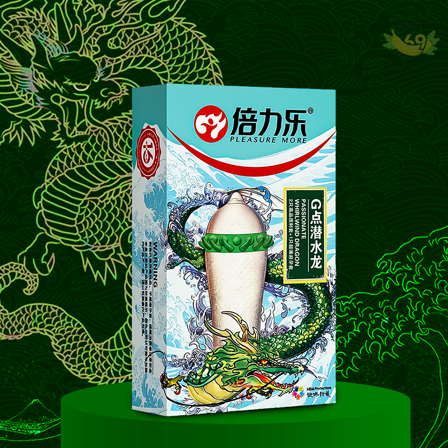 Bao Cao Su Beilile Pleasure More Rồng Xanh Vòng Gai Hạt Lớn Hộp 2 Cái + Tặng 1 Cái Khác Loại