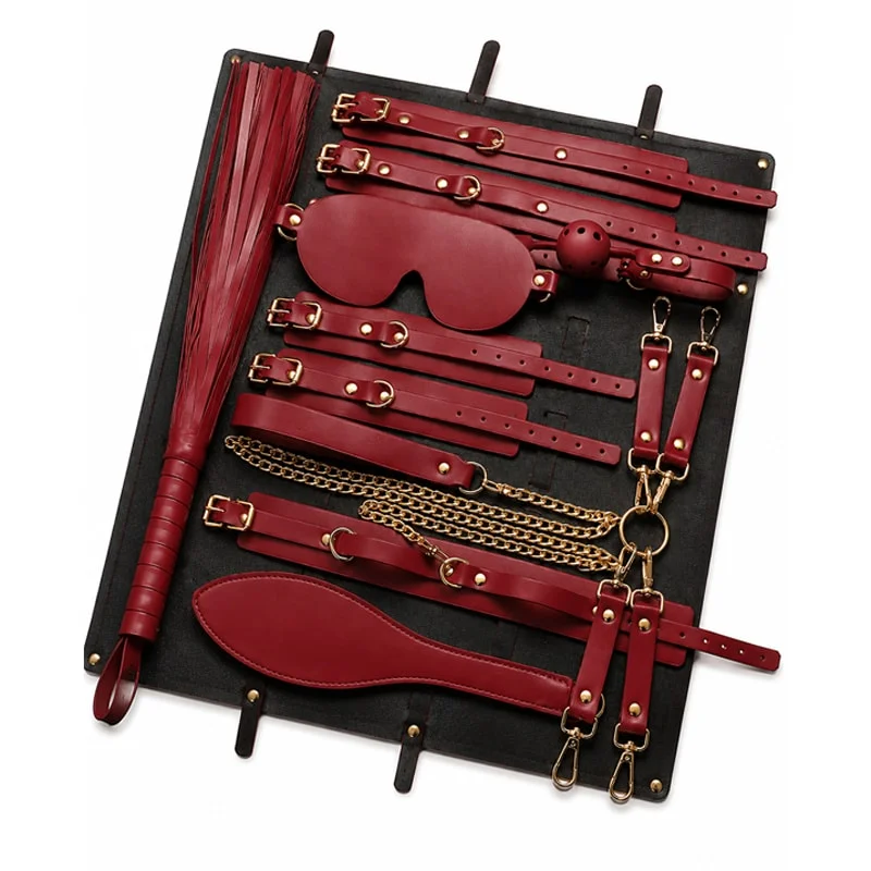 Bộ Bạo Dâm BDSM 8 Món Kèm Túi Da Luxury Màu Đen & Đỏ (Chất Liệu Da PU Cao Cấp, Phụ Kiện Kim Loại Chống Gỉ)