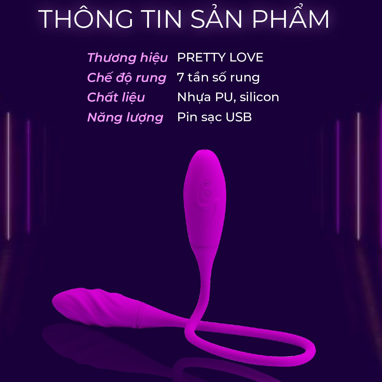 Trứng Rung Pretty Love Snaky Vibe 2 Đầu 7 Chế Độ Rung Dùng Sạc