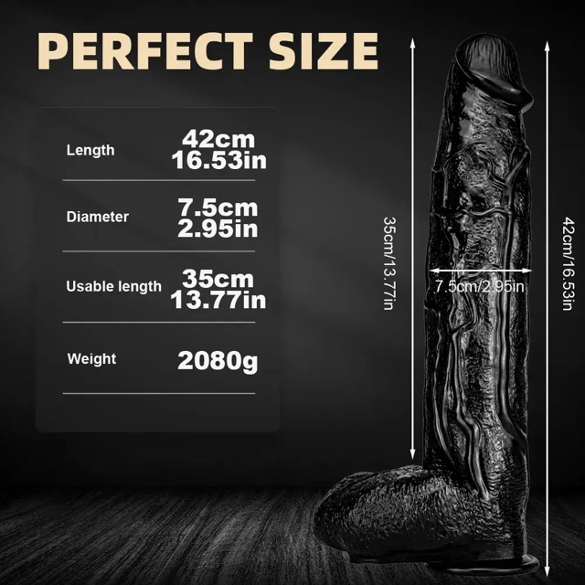 Dương Vật Giả Siêu Khủng 42cm x 7.5cm Màu Đen (Chất Liệu Siêu Dẻo & Đế Hút Gắn Tường)
