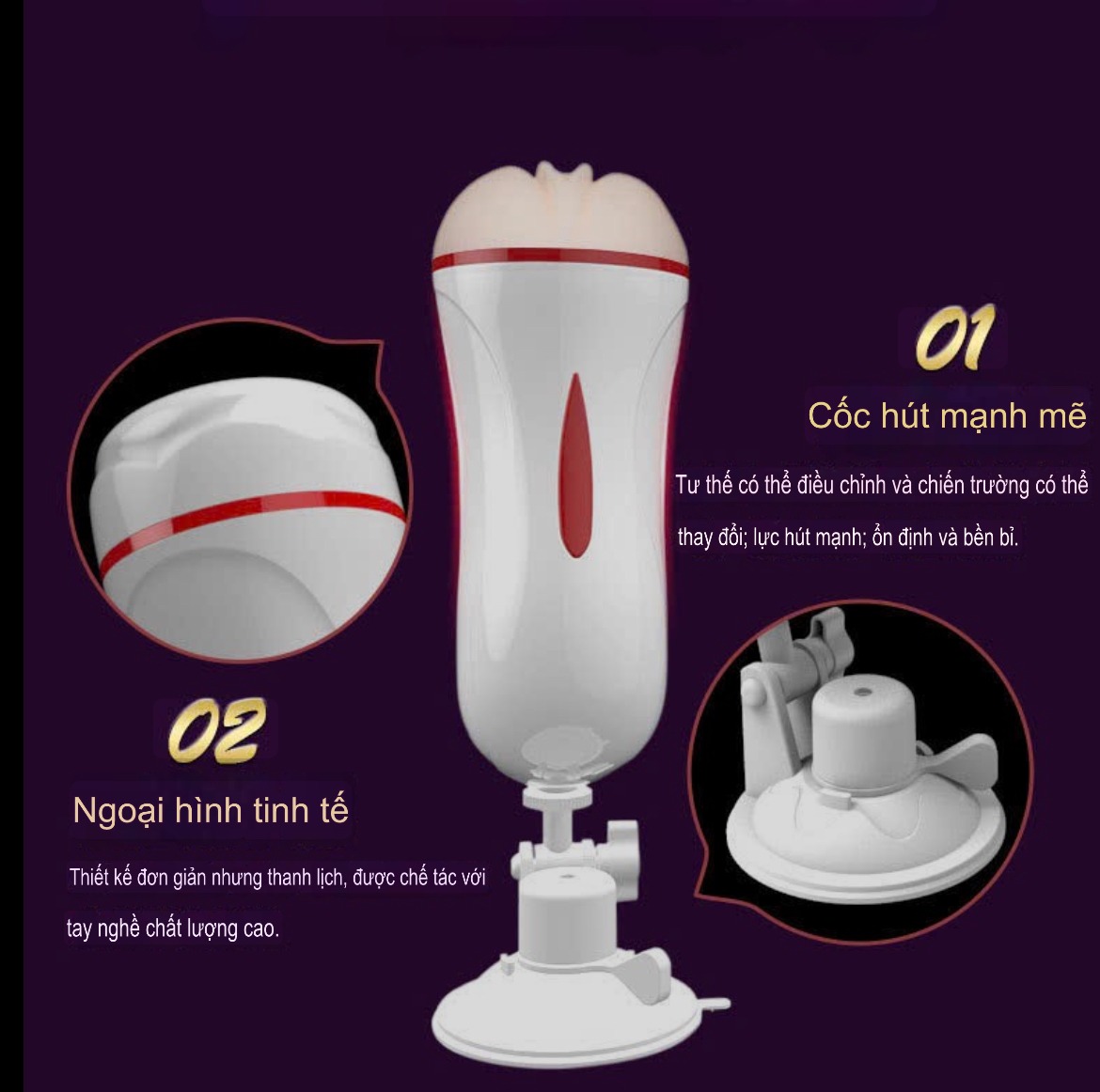 Âm đạo có đế gập 150 độ có cục rung Trắng Đen
