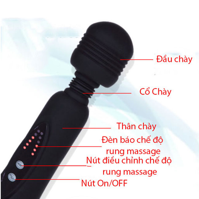 Chày Rung Massage Power Wand Kèm 2 Đầu Phụ Dùng Pin AA