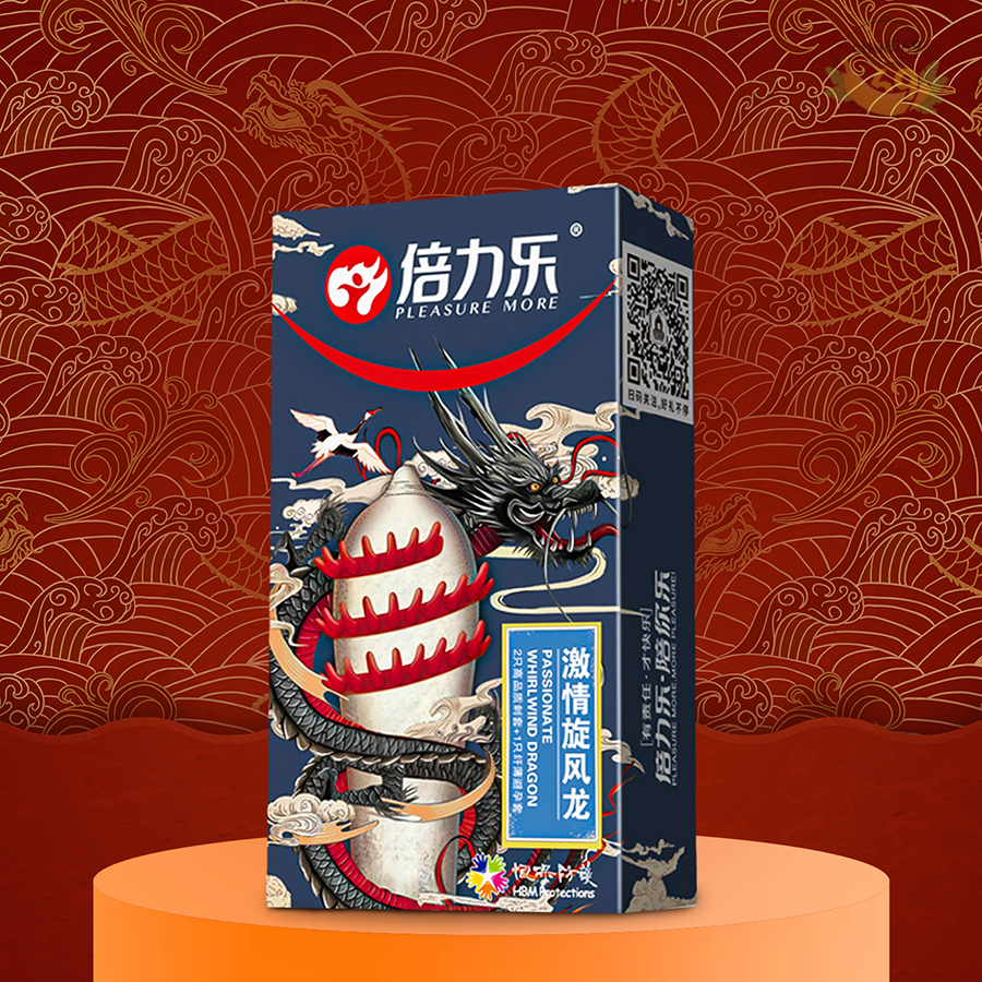 Bao Cao Su Beilile Pleasure More Rồng Đen Thân Vòng Gai Lớn Hộp 2 Cái + Tặng 1 Cái Khác Loại