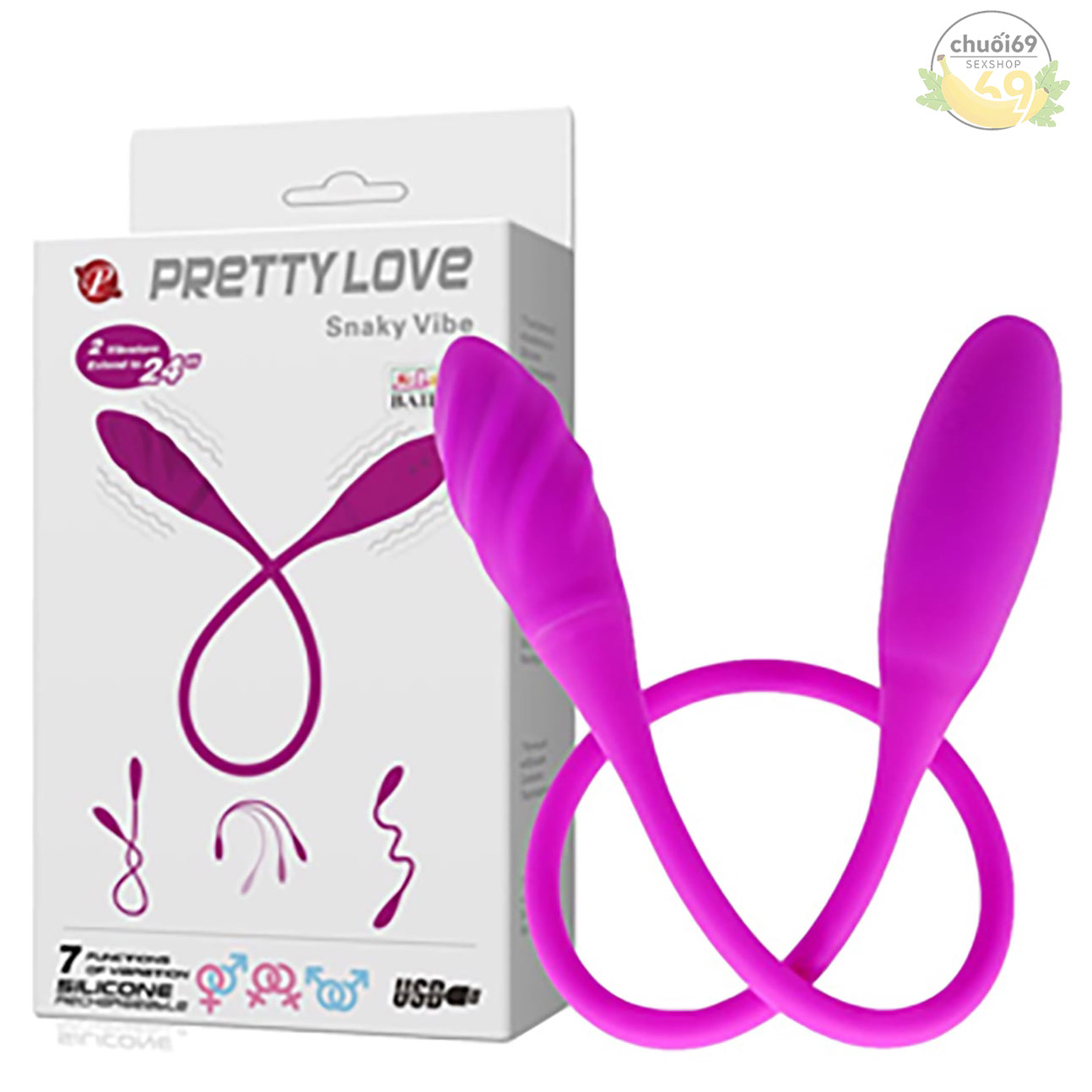 Trứng Rung Pretty Love Snaky Vibe 2 Đầu 7 Chế Độ Rung Dùng Sạc