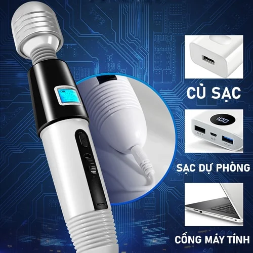 Chày Rung Exclusive Angle (Rung Cực Mạnh, Màn Hình LED Hiển Thị & Đầu Silicon Tháo Rời Bẻ 360°)