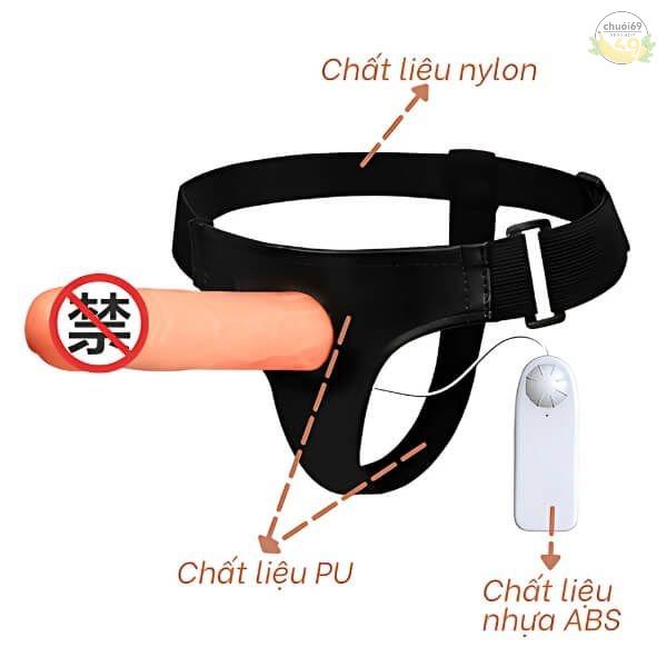 Dương Vật Giả Rỗng Ruột Rung Mạnh Kèm Điều Khiển Có Dây Đeo