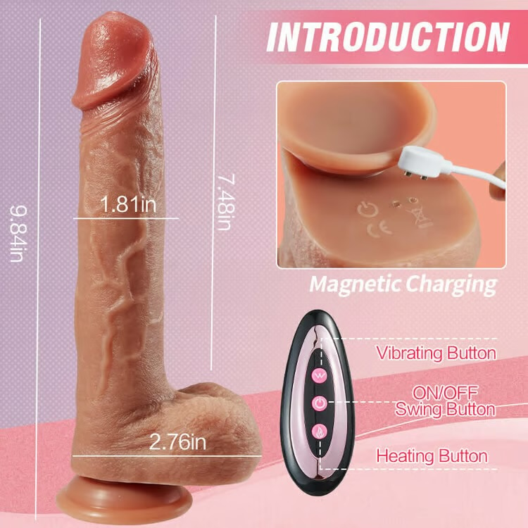 Dương Vật Giả Điều Khiển Từ Xa Sưởi Ấm 18cm (10 Chế Độ Rung & Hệ Thống Trượt Massage)
