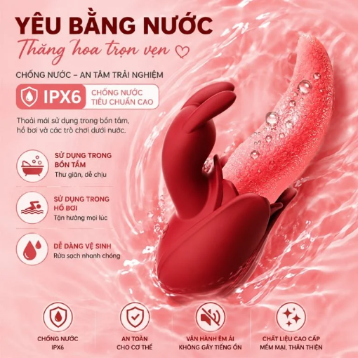 Lưỡi Liếm Âm Đạo Có Nhánh Phụ Tai Thỏ (Silicone Y Tế Siêu Mềm & Chống Nước IPX6)