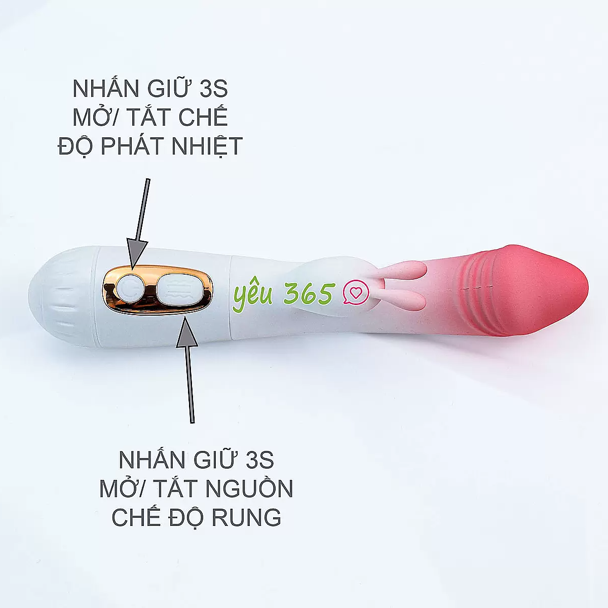Dương vật giả đa năng có nhánh tai thỏ JIUAI trắng hồng pin sạc
