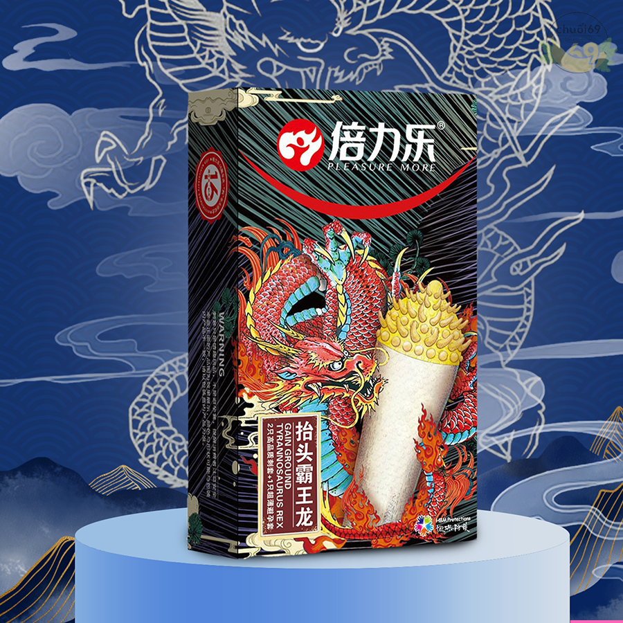 Bao cao su Beilile Pleasure More Rồng Đỏ đầu gai hạt lớn Hộp 2 cái + Tặng 1 cái khác loại