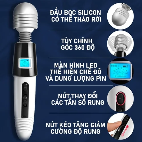 Chày Rung Exclusive Angle (Rung Cực Mạnh, Màn Hình LED Hiển Thị & Đầu Silicon Tháo Rời Bẻ 360°)