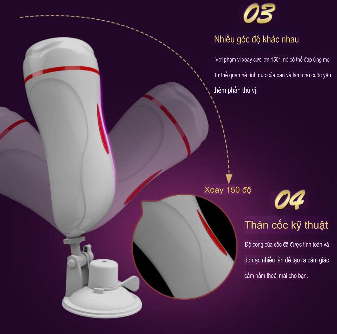 Âm đạo có đế gập 150 độ có cục rung Trắng Đen