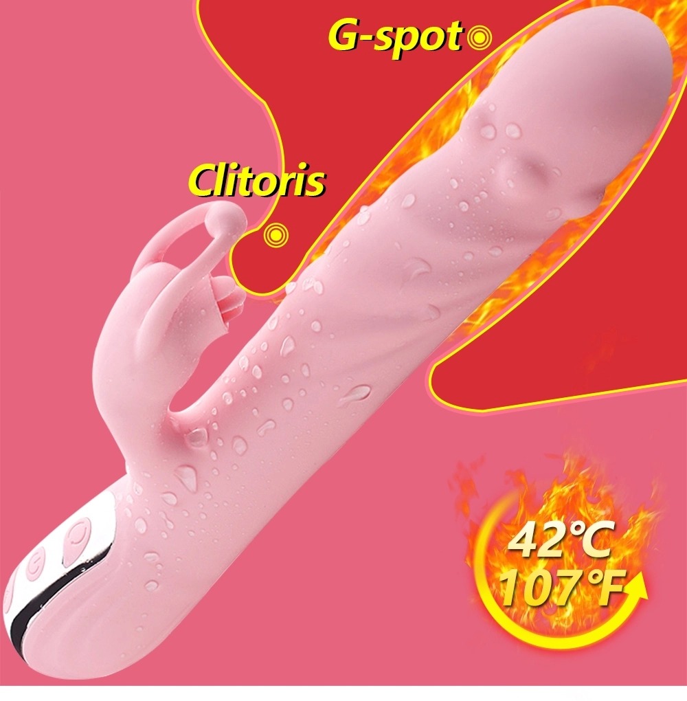 Dương vật giả rung thụt có vòng bi và lưỡi liếm tỏa nhiệt 42 độ