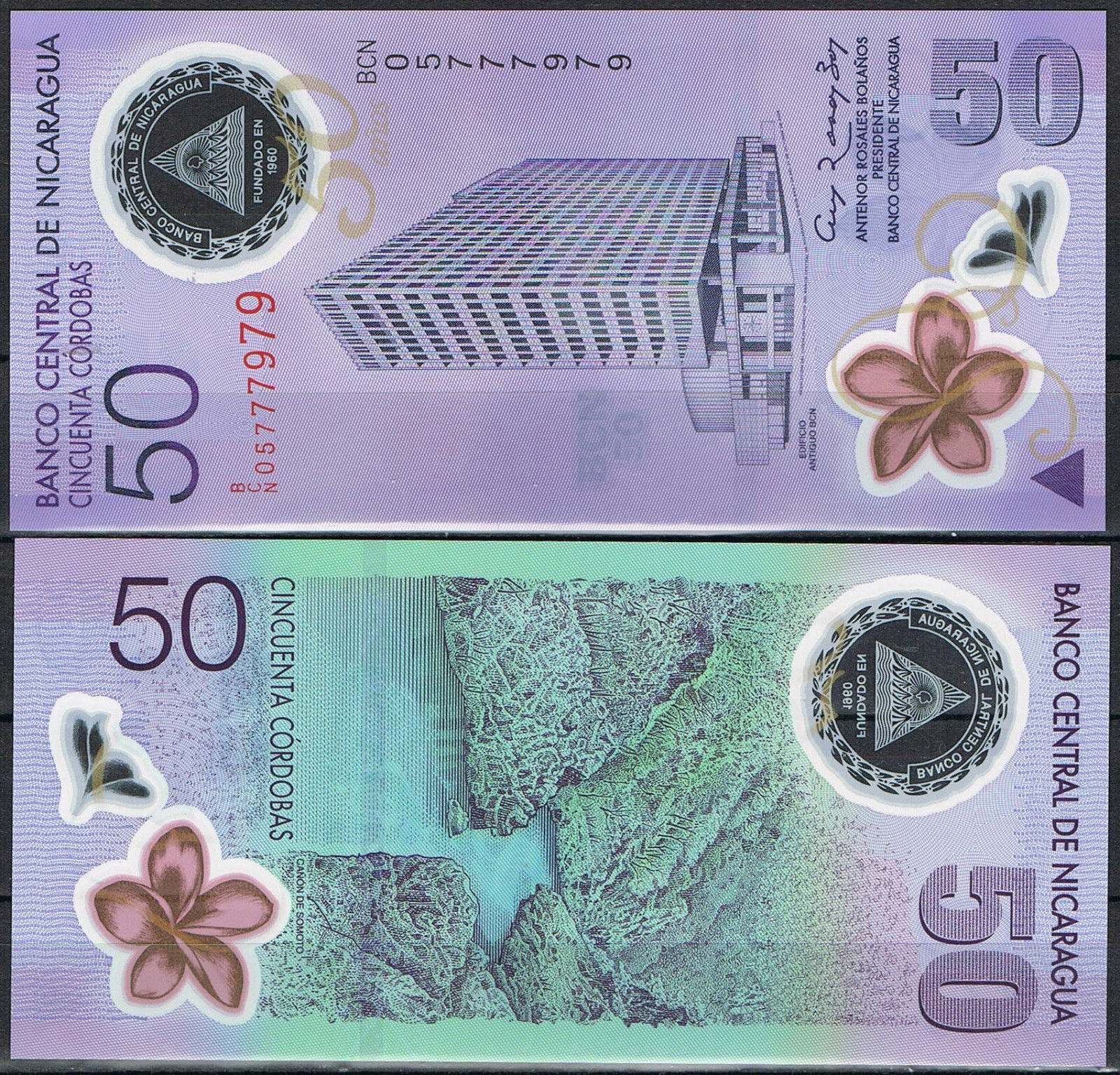 50 cordobas Nicaragua 2009 kỉ niệm 50 năm ngân hàng Nicaragua