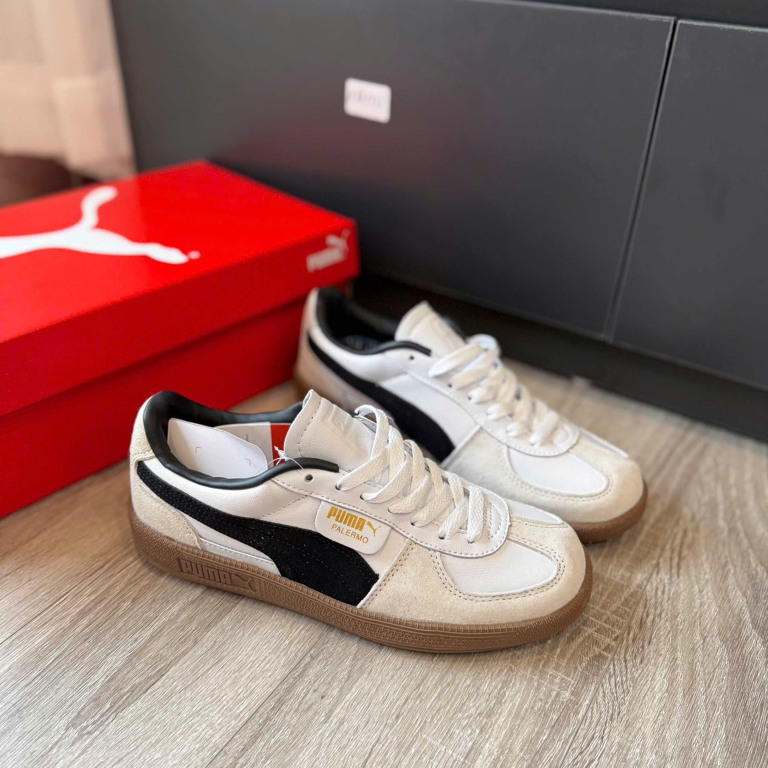 puma palermo trắng đen