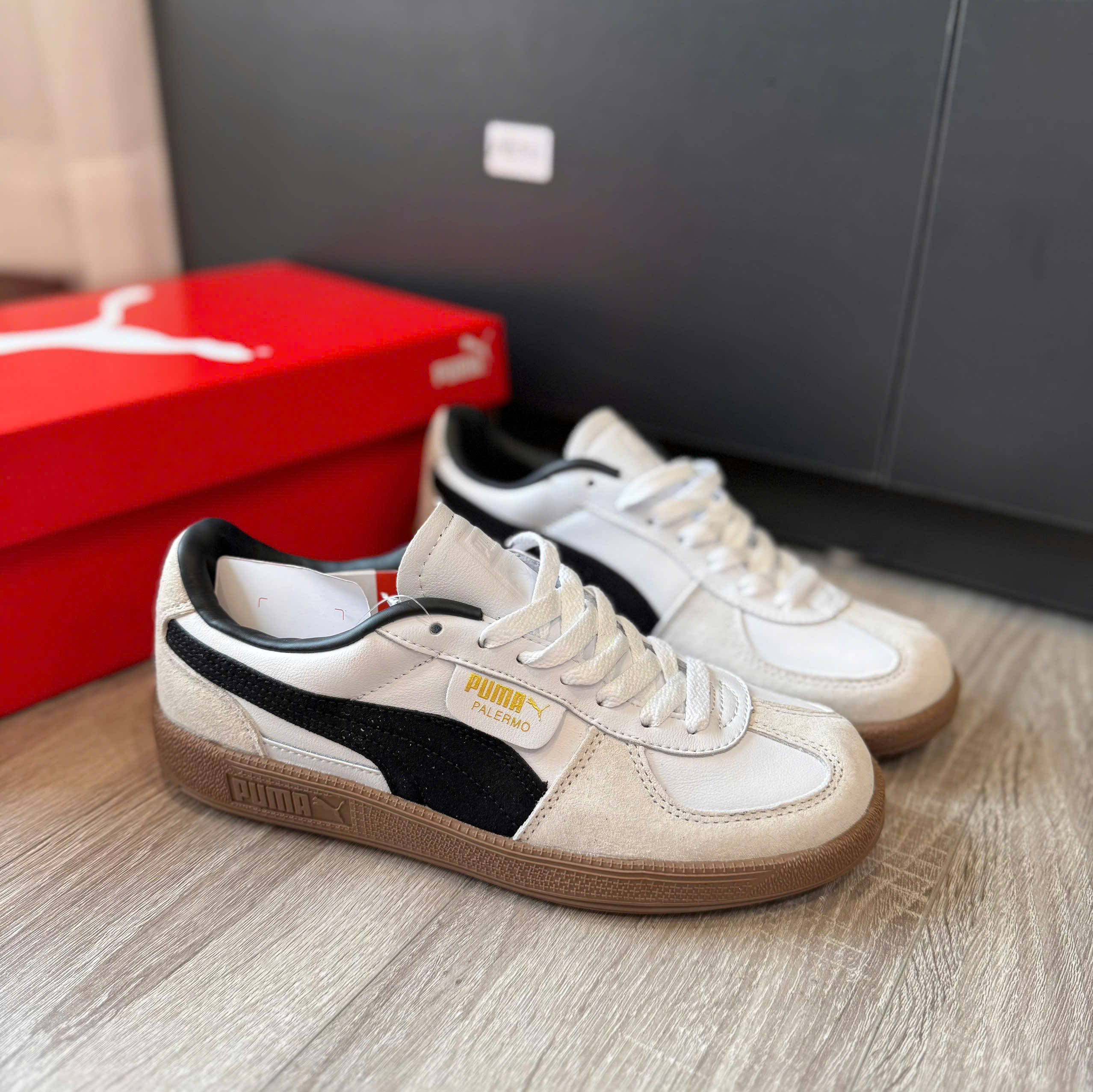 puma palermo trắng đen