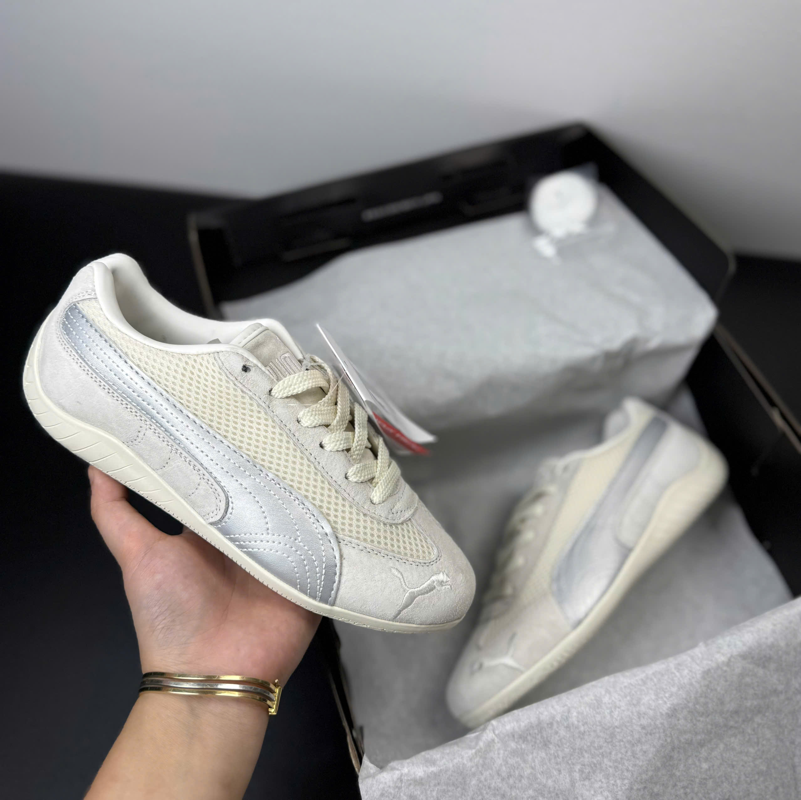 puma speedcat xám kem