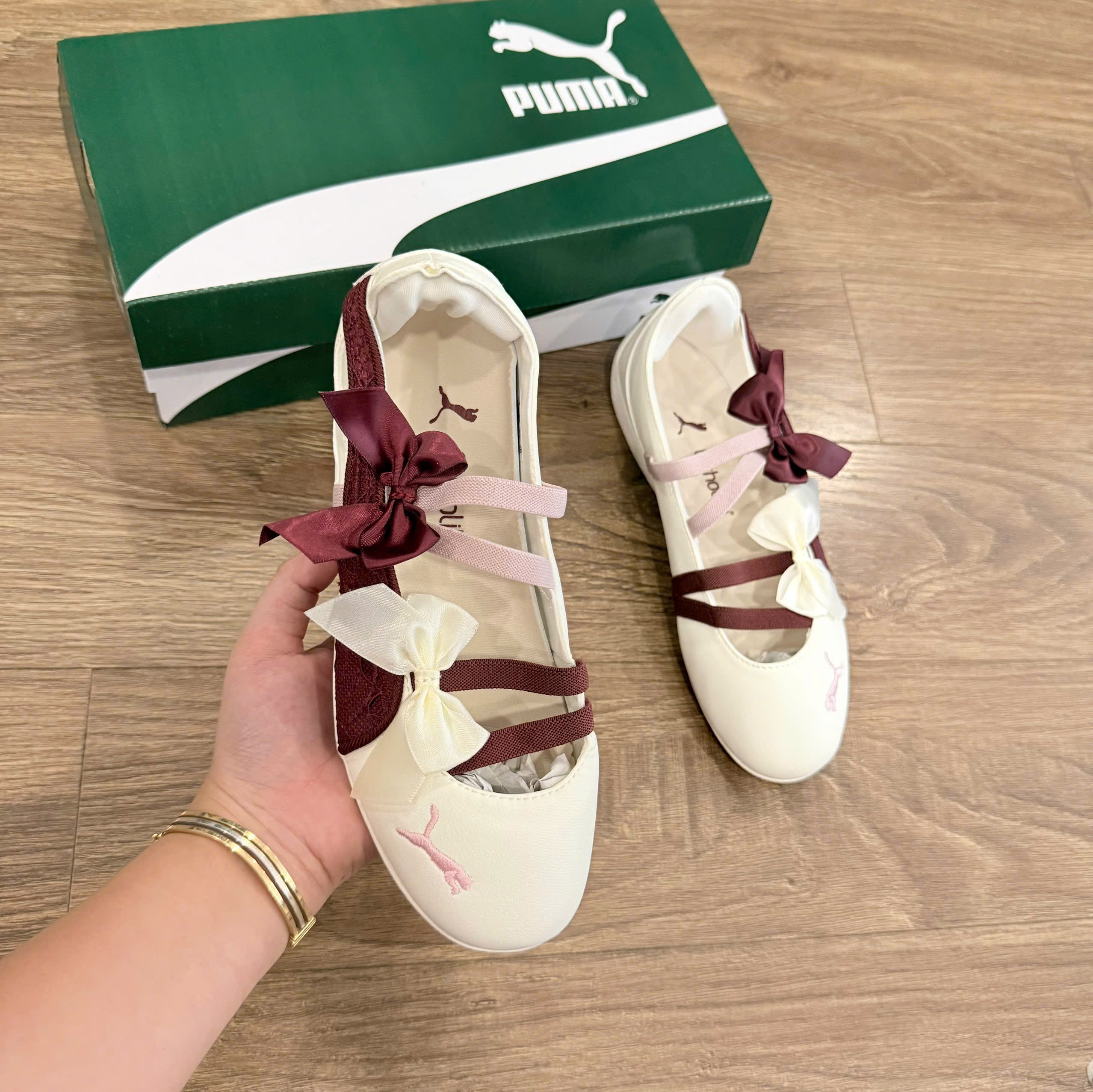 bb puma trắng đỏ nơ