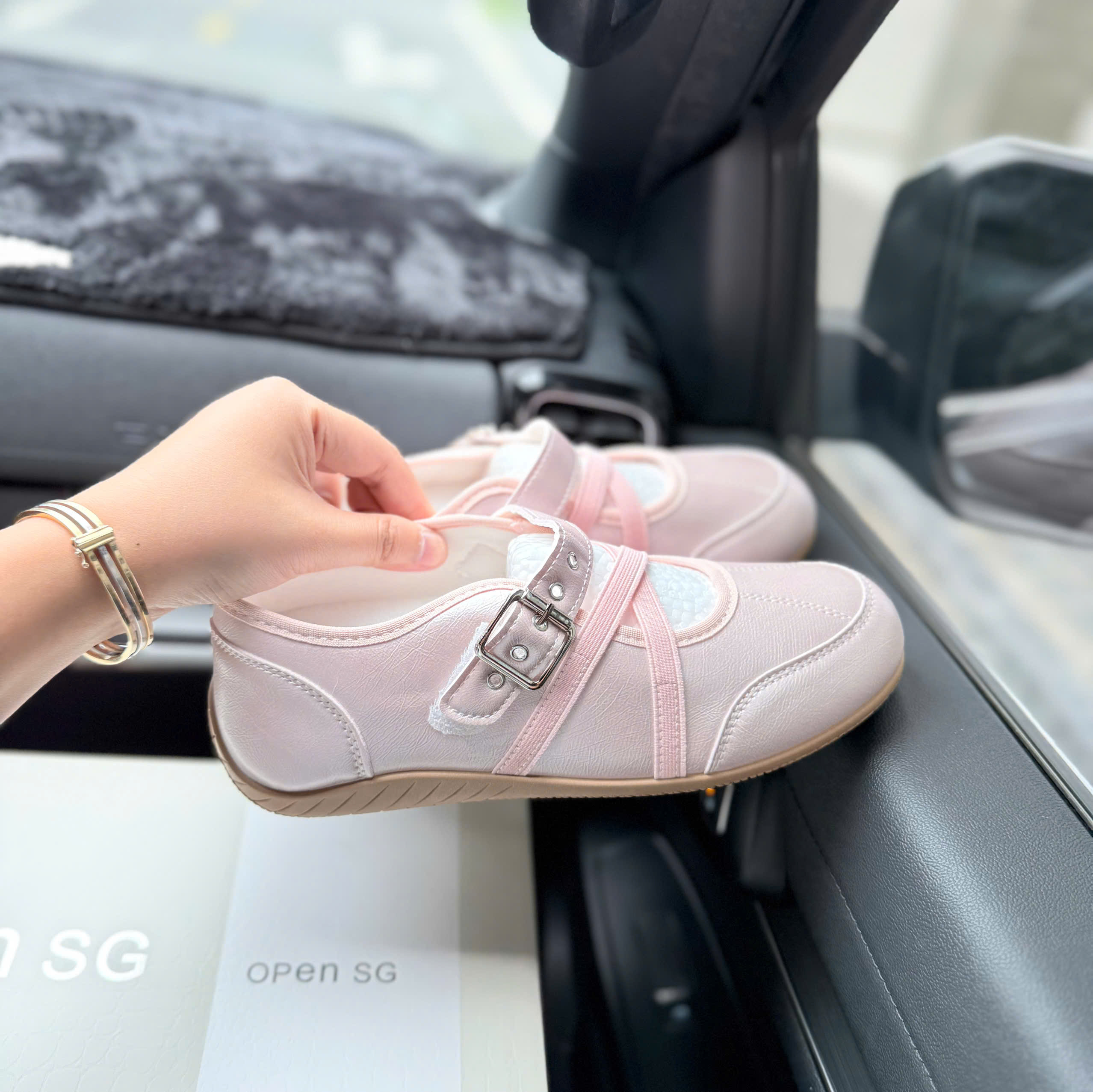 giày bb quai khuy hồng (K9056)