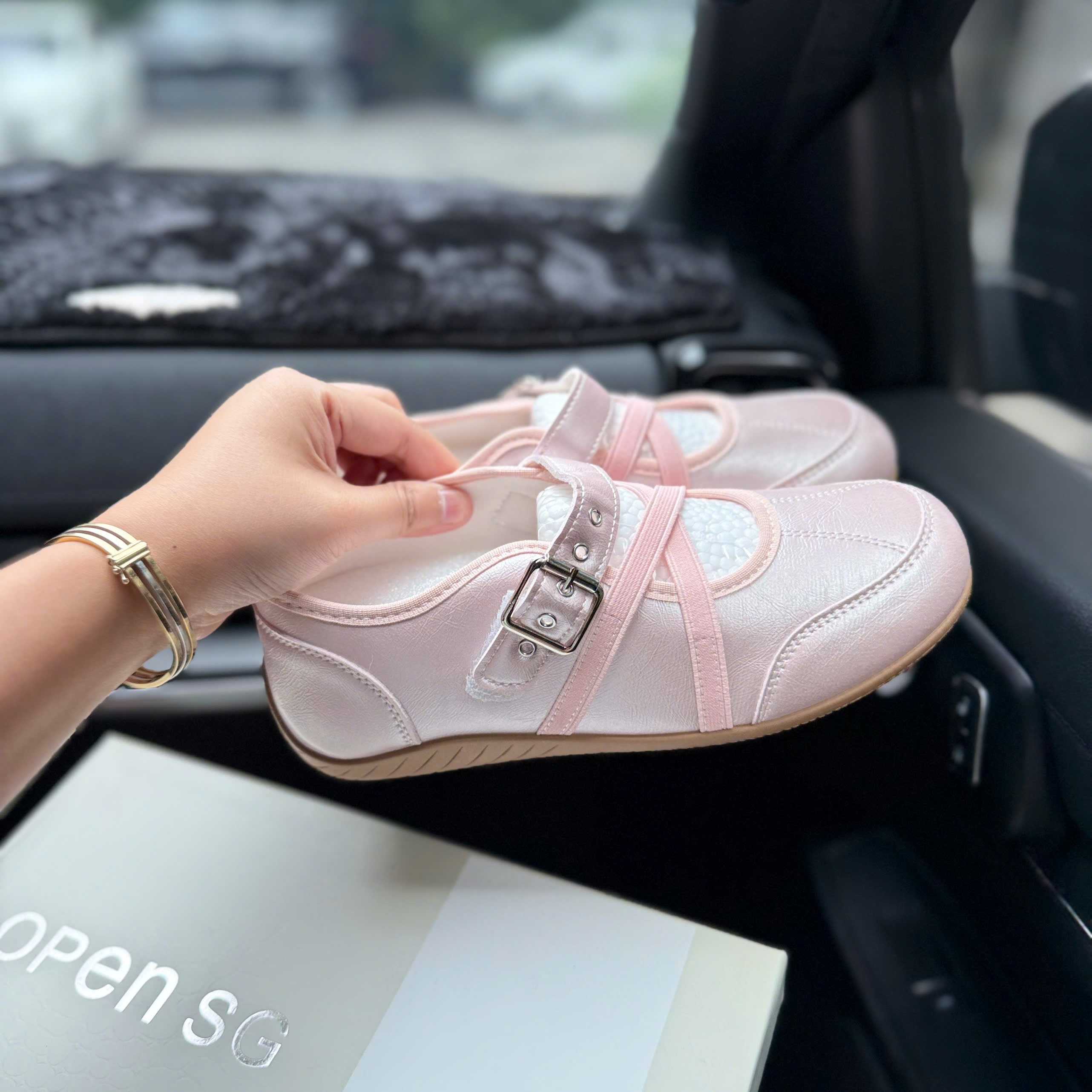 giày bb quai khuy hồng (K9056)