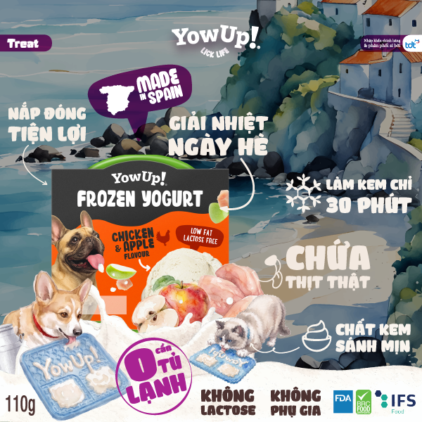KEM SỮA CHUA YOWUP! CHO CHÓ, MÈO - TÁO & THỊT GÀ_Thức ăn cho chó mèo 110g (Yowup Dogs/Cats Frozen Chicken & Apple)