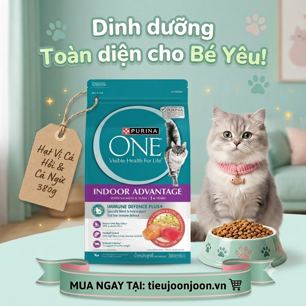 Hạt Cho Mèo Trưởng Thành Purina One Indoor Vị Cá Hồi & Cá Ngừ 380g