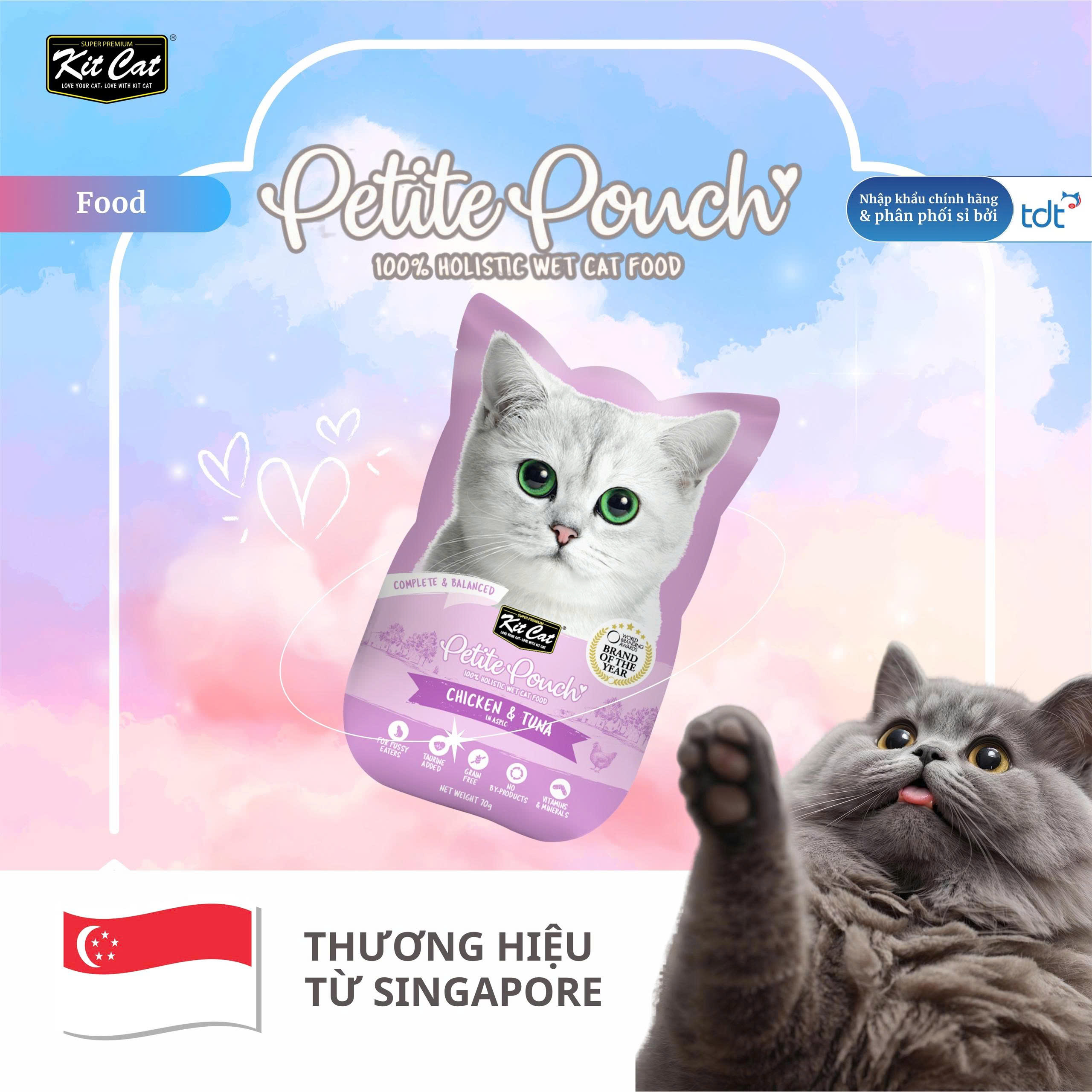 Pate Kit Cat Petite Pouch vị gà và cá ngừ 70g - Tím