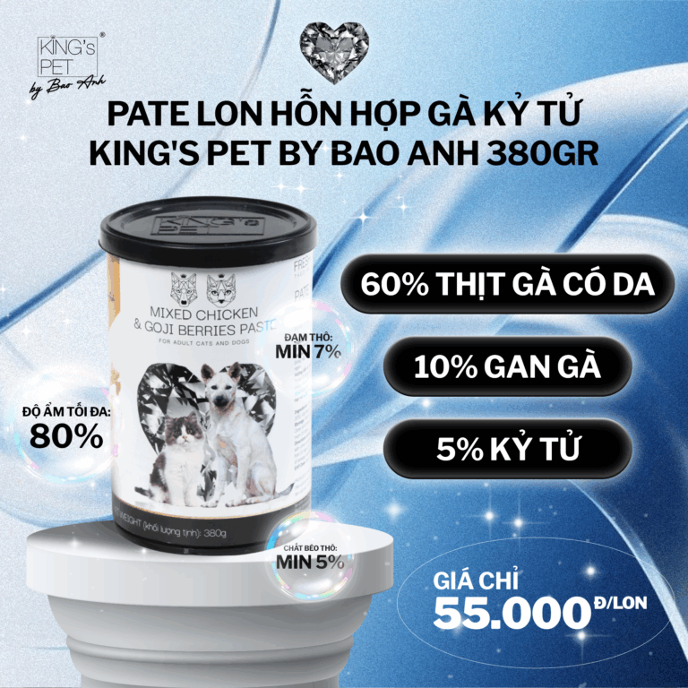 Pate chó mèo King's Pet by Bao Anh thức ăn hỗn hợp hoàn chỉnh vị gà kỷ tử 380g