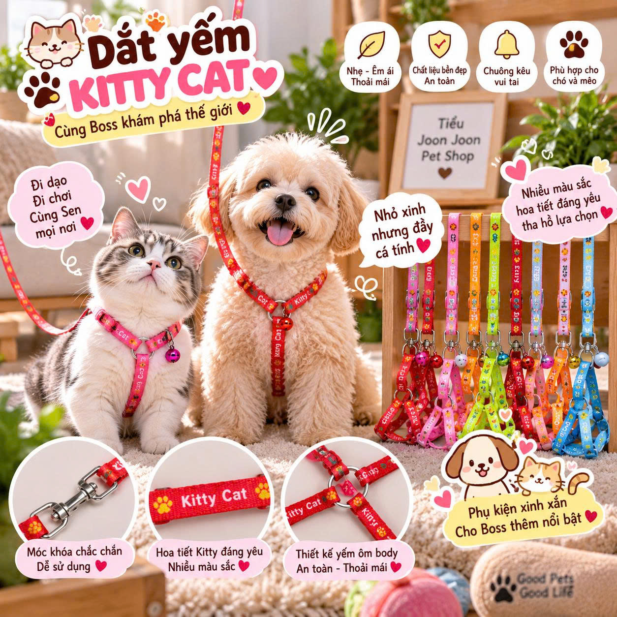 Dây dắt yếm kitty Cat 0.8cm