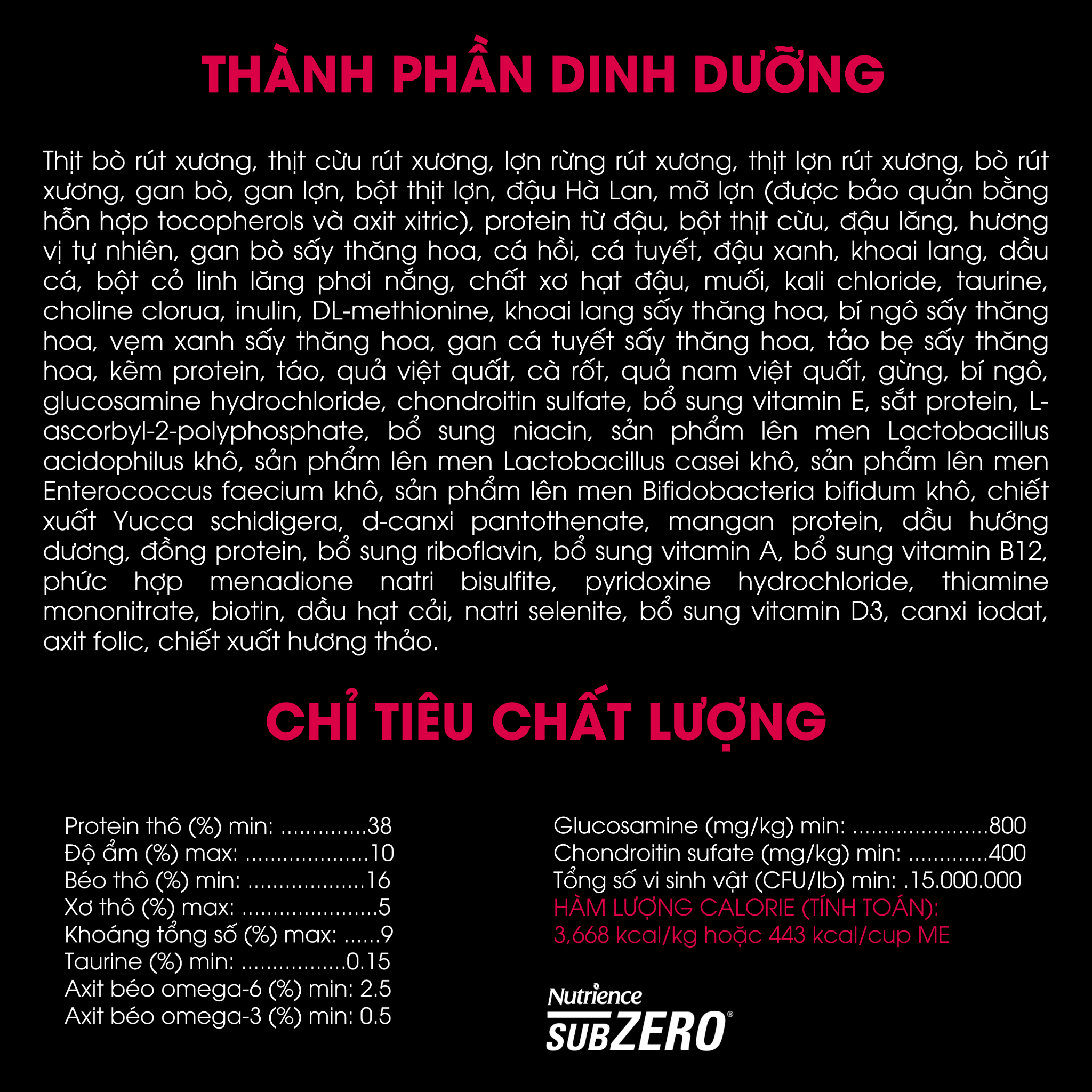 NT Subzero cho Chó (Hạt nhỏ) - Thịt bò, thịt cừu, lợn rừng, cá hồi, cá tuyết và rau củ quả tự nhiên (Cho mọi giống chó ở mọi lứa tuổi)