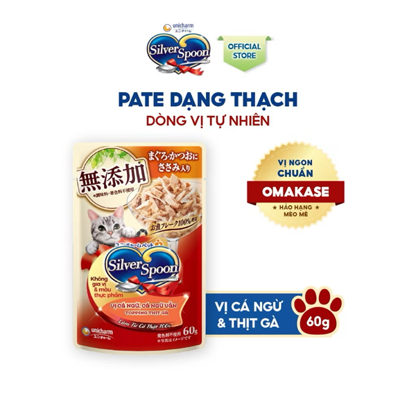 Pate mèo Silver Spoon dòng tự nhiên vị Cá Ngừ Vằn & Gà 60g