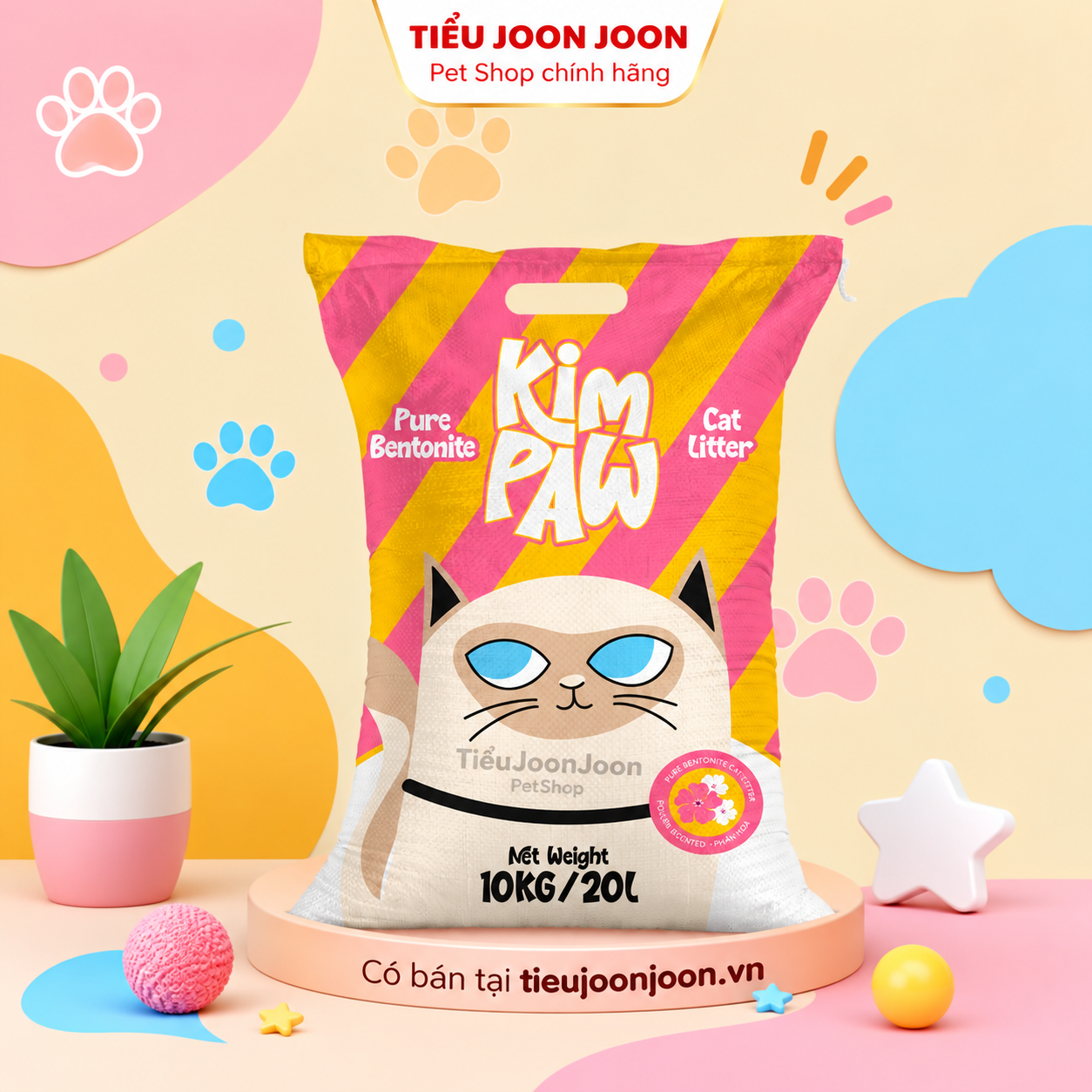 Cát đất sét tự nhiên vệ sinh cho mèo KimPaw hương Phấn Hoa 20L/10kg