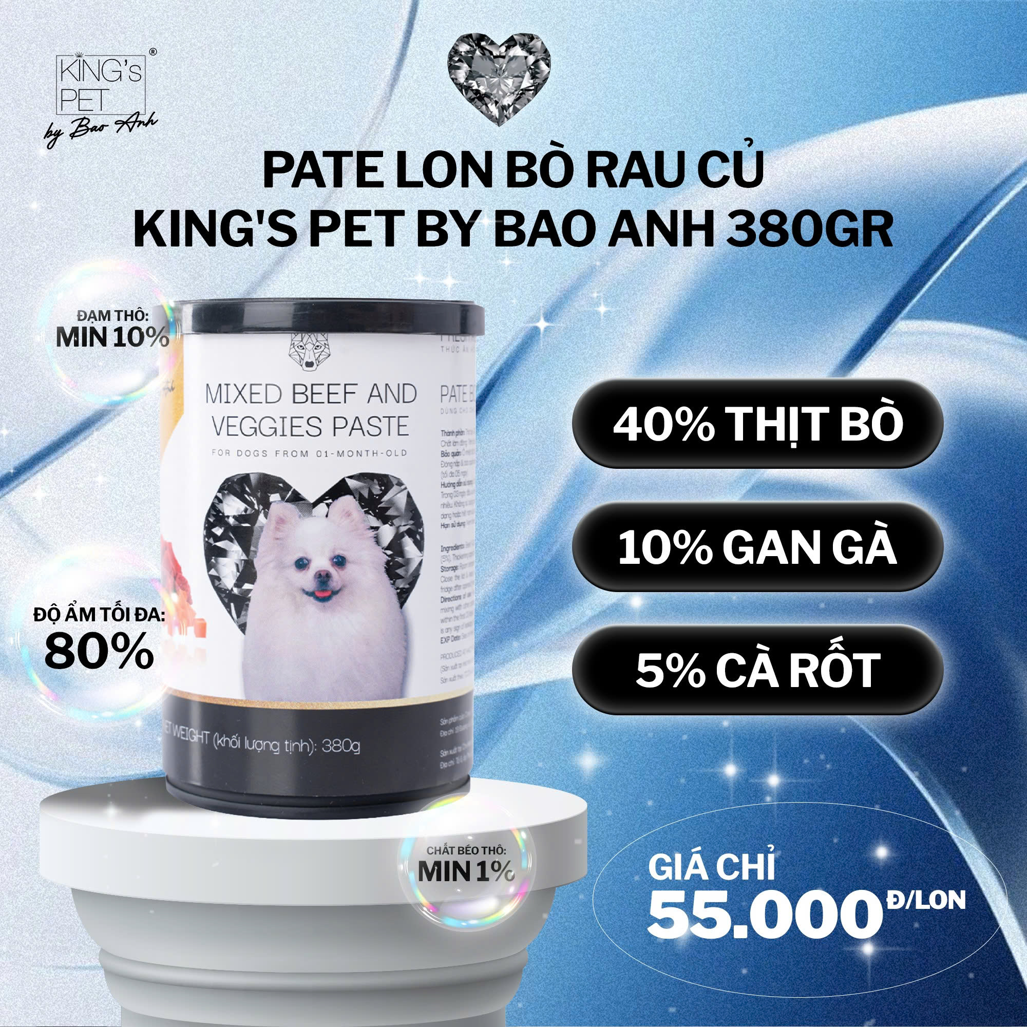 Pate cho chó King's Pet vị Bò rau củ 380g
