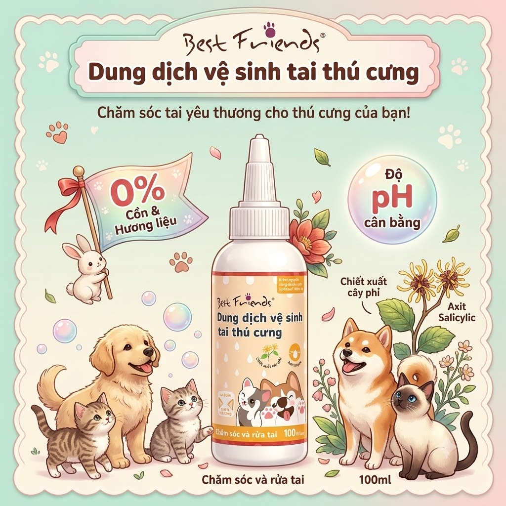 Dung dịch vệ sinh tai thú cưng Best Friends 100ml