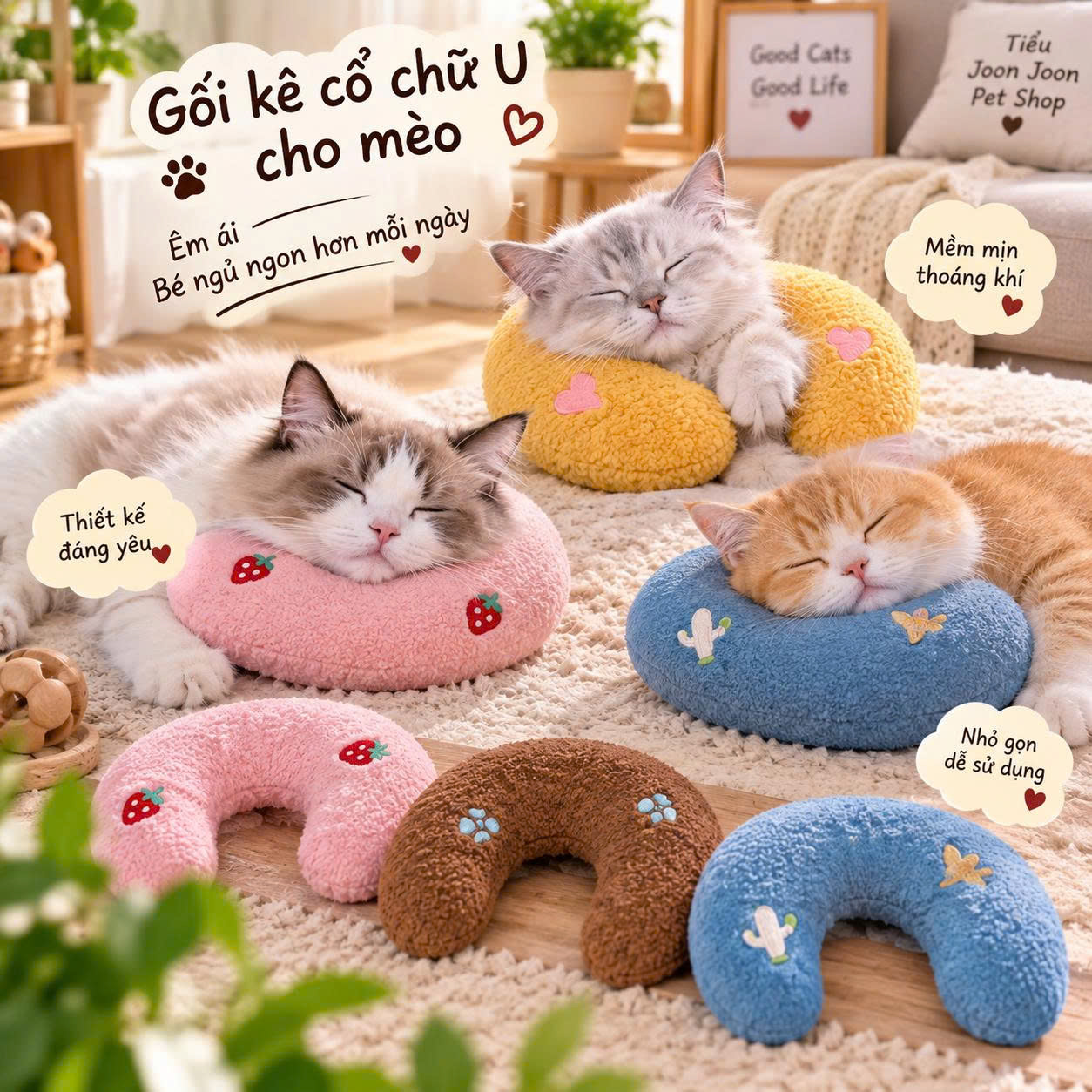 Gối kê cổ chữ U cho mèo
