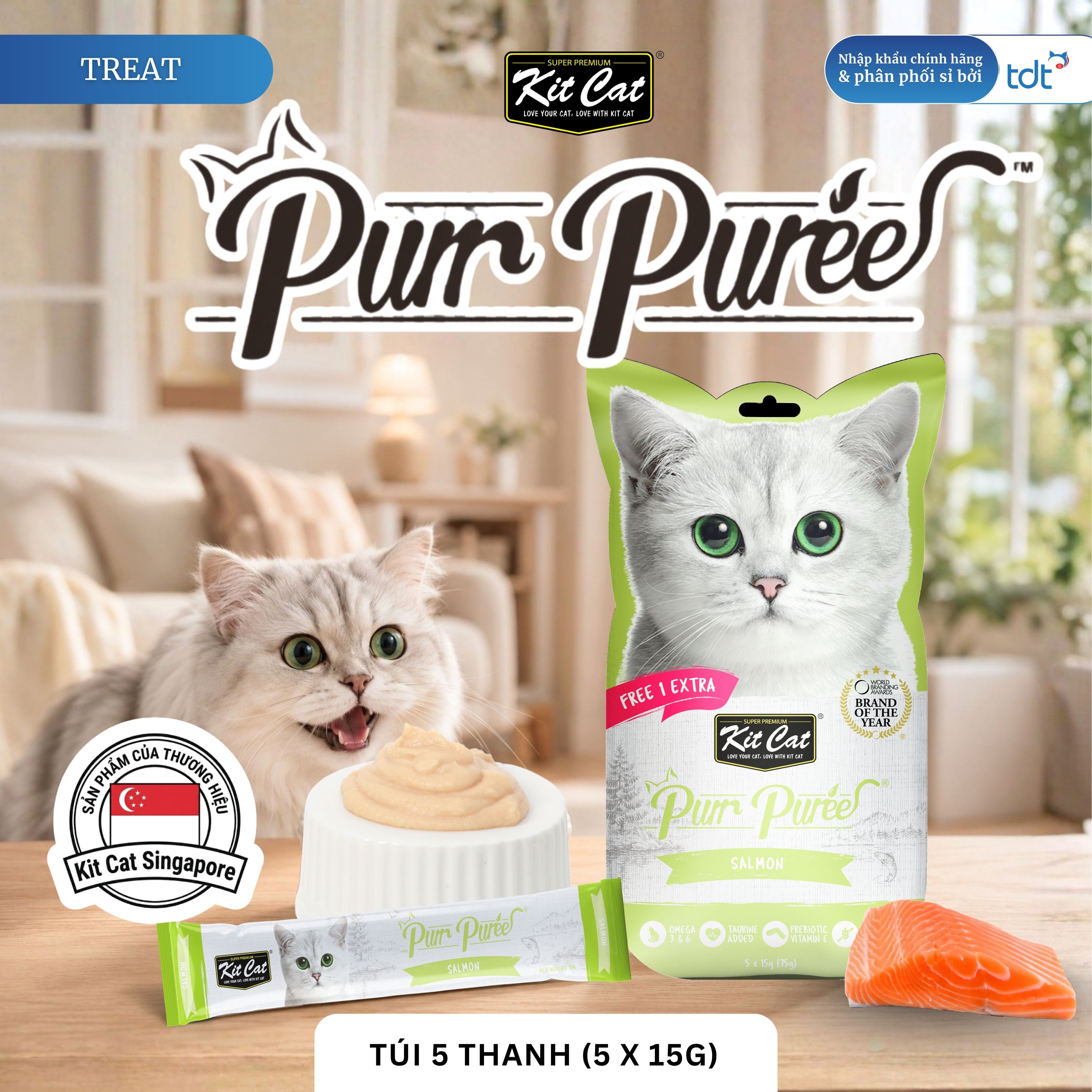 SỐT THƯỞNG KIT CAT PURR PUREE CÁ HỒI 75G - XANH LÁ