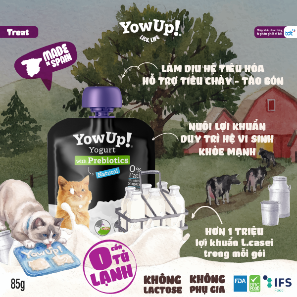 SỮA CHUA YOWUP! CHO MÈO - BỔ SUNG CHẤT XƠ_Thức ăn cho mèo 85g (Yowup Cats Prebiotics)